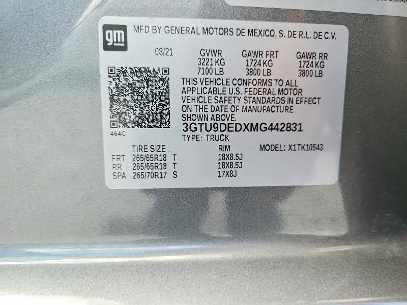 Продаж на аукціоні авто 2021 Gmc Sierra, vin: 3GTU9DEDXMG442831, номер лоту: 57875366
