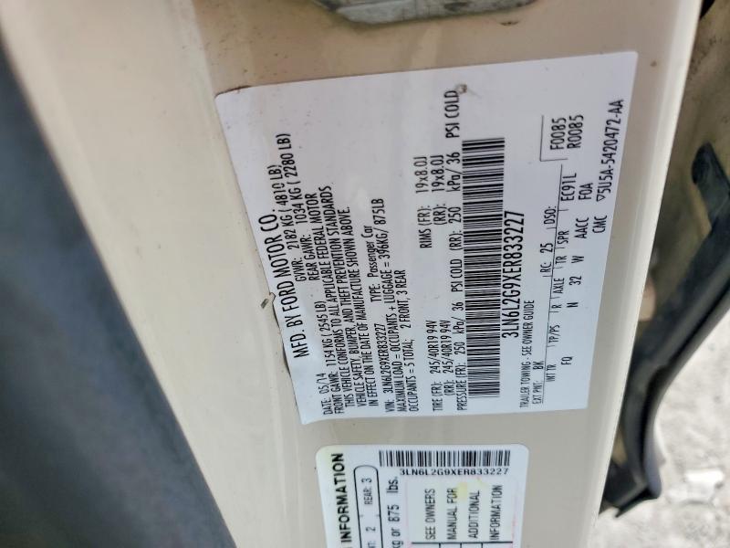 57906346 :رقم المزاد ، 3LN6L2G9XER833227 vin ، 2014 Lincoln Mkz مزاد بيع