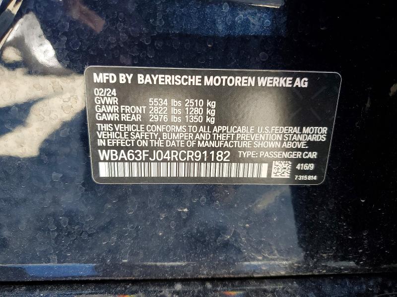 55471866 :رقم المزاد ، WBA63FJ04RCR91182 vin ، 2024 Bmw 540 مزاد بيع