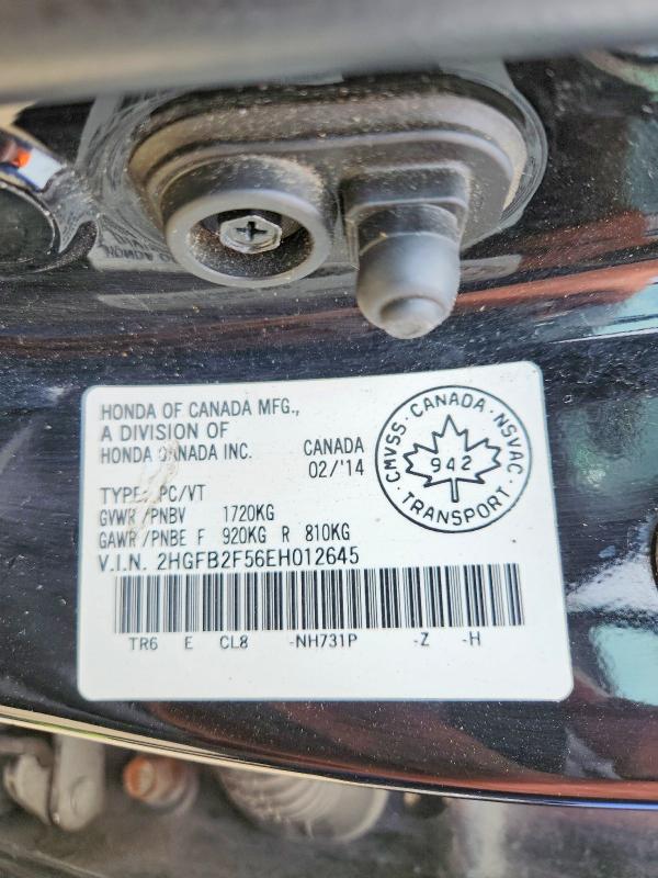 58389686 :رقم المزاد ، 2HGFB2F56EH012645 vin ، 2014 Honda Civic مزاد بيع