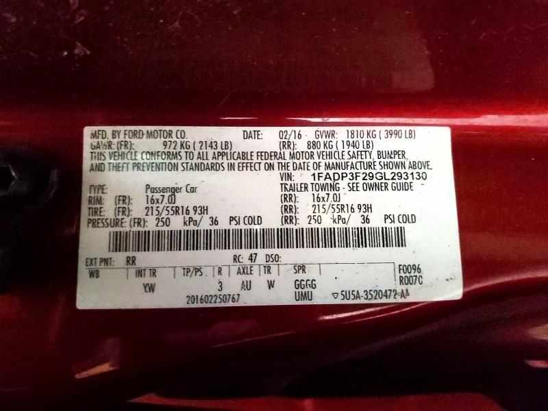 Продаж на аукціоні авто 2016 Ford Focus, vin: 1FADP3F29GL293130, номер лоту: 56176956