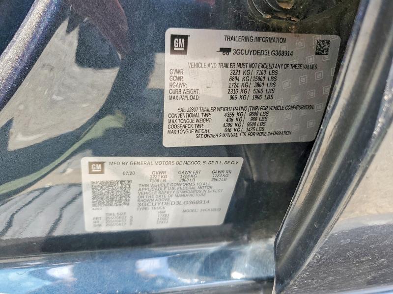 Aukcja sprzedaży 2020 Chevrolet Silverado, vin: 3GCUYDED3LG368914, numer aukcji: 56694886
