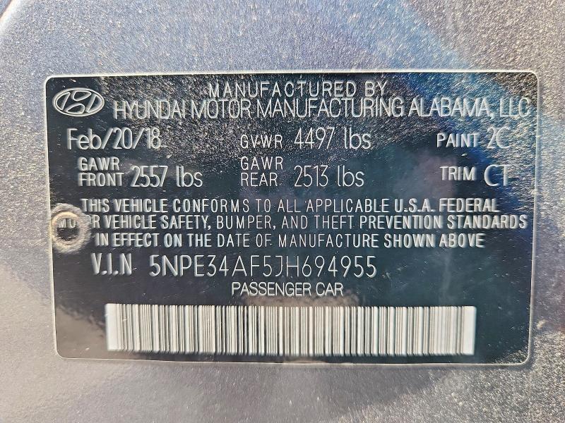 57642436 :رقم المزاد ، 5NPE34AF5JH694955 vin ، 2018 Hyundai Sonata مزاد بيع