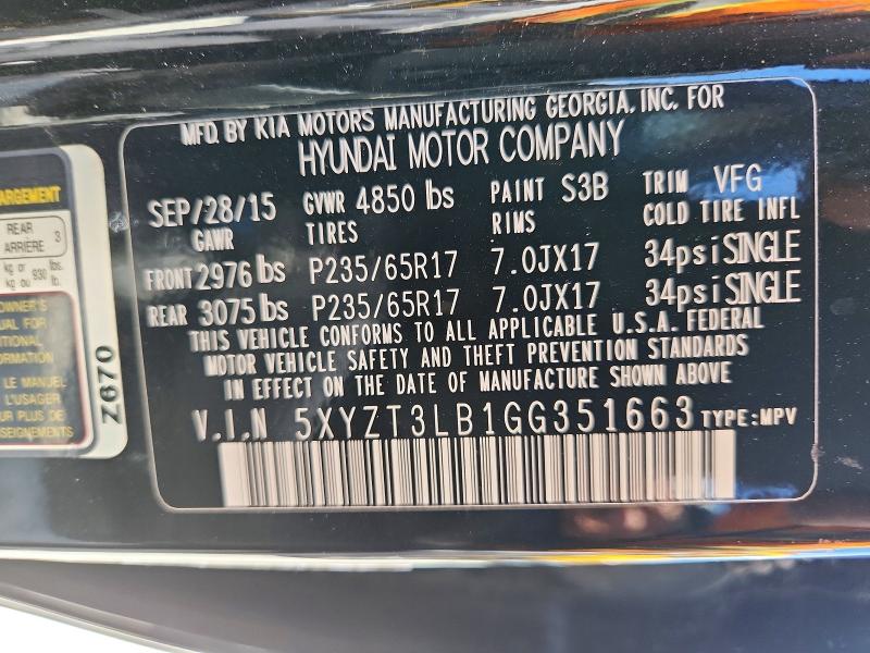 57356616 :رقم المزاد ، 5XYZT3LB1GG351663 vin ، 2016 Hyundai Santa Fe Sport مزاد بيع
