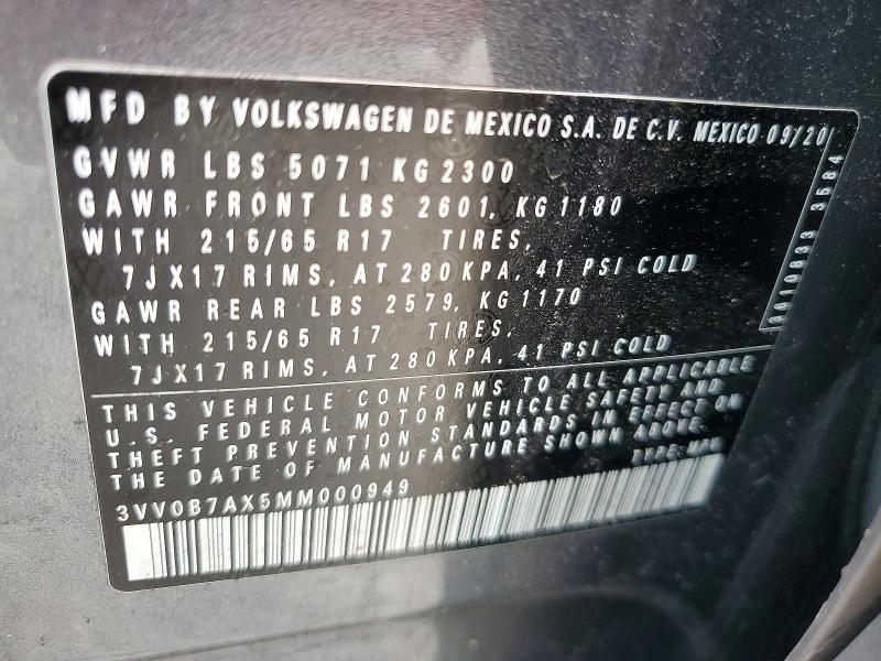 Aukcja sprzedaży 2021 Volkswagen Tiguan, vin: 3VV0B7AX5MM000949, numer aukcji: 57643366