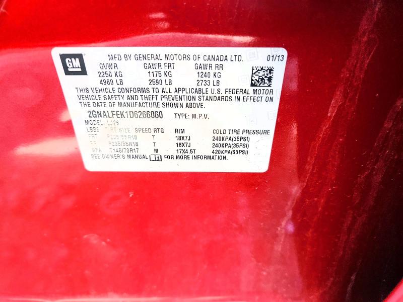 2013 Chevrolet Equinox მანქანა იყიდება აუქციონზე, vin: 2GNALFEK1D6266060, აუქციონის ნომერი: 57040286