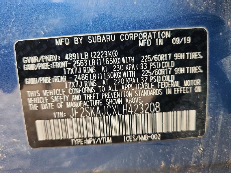 2020 Subaru Forester მანქანა იყიდება აუქციონზე, vin: JF2SKAJCXLH423208, აუქციონის ნომერი: 57205586