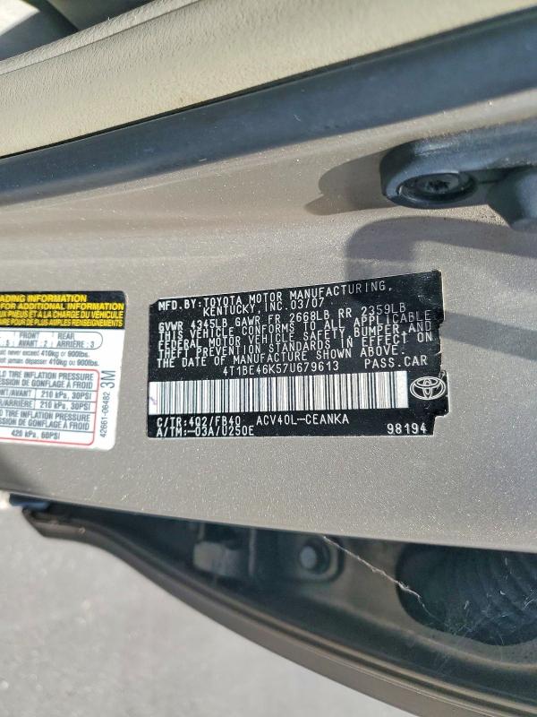 Aukcja sprzedaży 2007 Toyota Camry, vin: 4T1BE46K57U679613, numer aukcji: 56160536