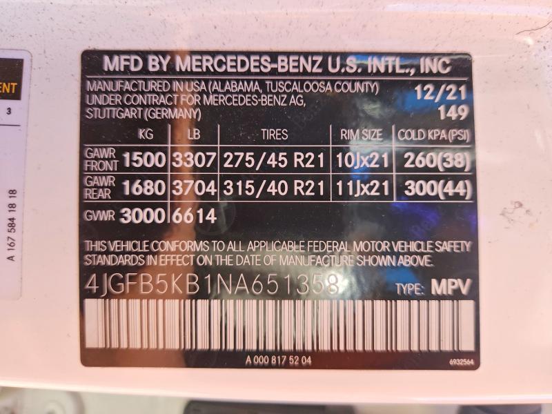 2022 Mercedes-benz Gle მანქანა იყიდება აუქციონზე, vin: 4JGFB5KB1NA651358, აუქციონის ნომერი: 57474986
