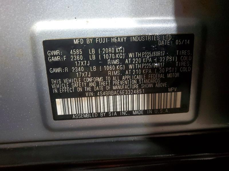 Aukcja sprzedaży 2014 Subaru Outback, vin: 4S4BRBAC6E3324851, numer aukcji: 58593966