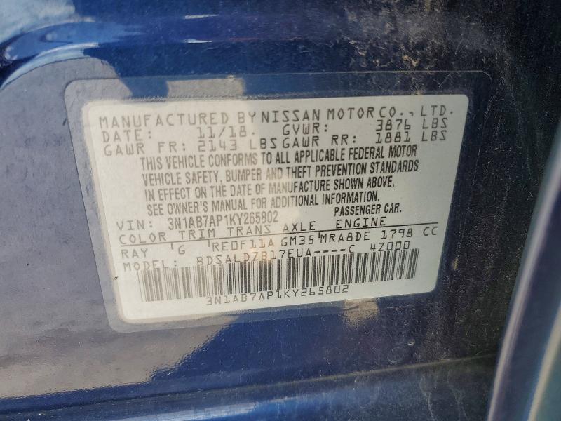 57690776 :رقم المزاد ، 3N1AB7AP1KY265802 vin ، 2019 Nissan Sentra مزاد بيع