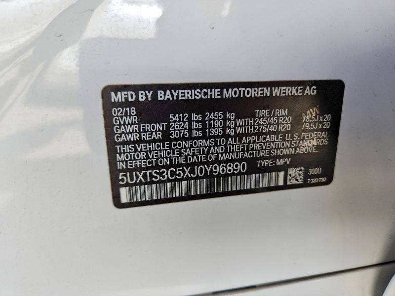 2018 Bmw X3 მანქანა იყიდება აუქციონზე, vin: 5UXTS3C5XJ0Y96890, აუქციონის ნომერი: 55543816