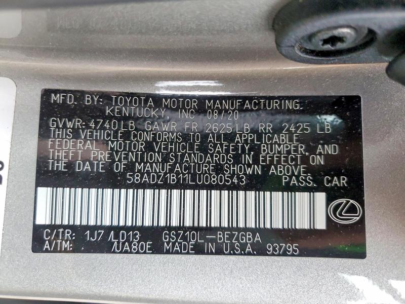 58217406 :رقم المزاد ، 58ADZ1B11LU080543 vin ، 2020 Lexus Es مزاد بيع