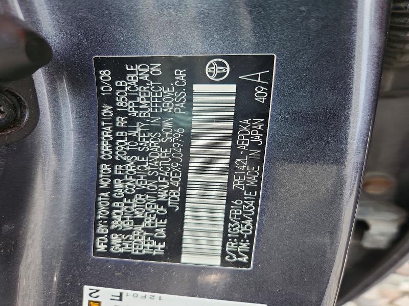 58945516 :رقم المزاد ، JTDBL40EX9J049796 vin ، 2009 Toyota Corolla مزاد بيع