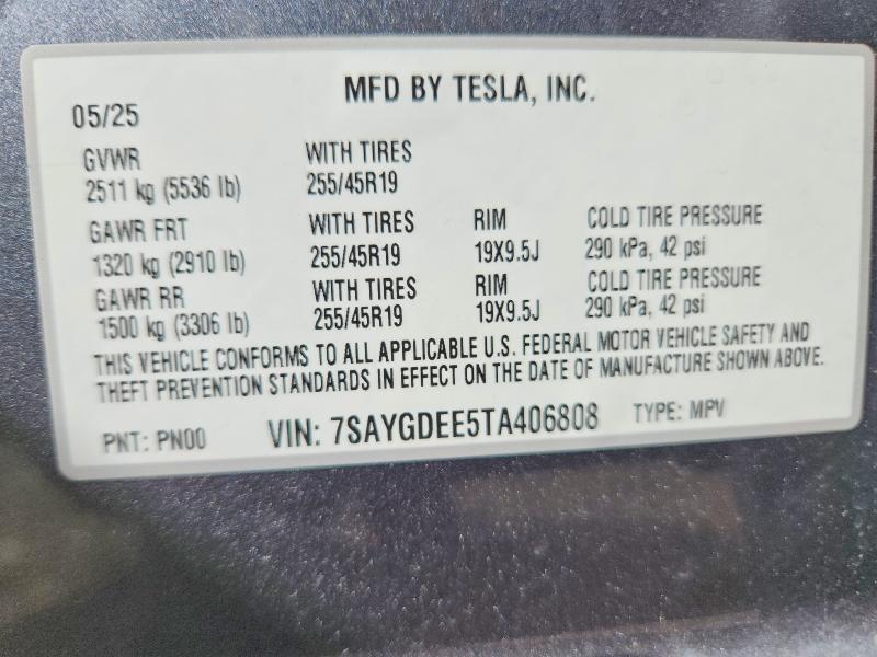 Aukcja sprzedaży 2026 Tesla Model Y, vin: 7SAYGDEE5TA406808, numer aukcji: 55902026