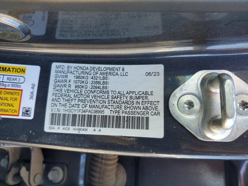 2023 Honda Accord მანქანა იყიდება აუქციონზე, vin: 1HGCY1F34PA038995, აუქციონის ნომერი: 57057966