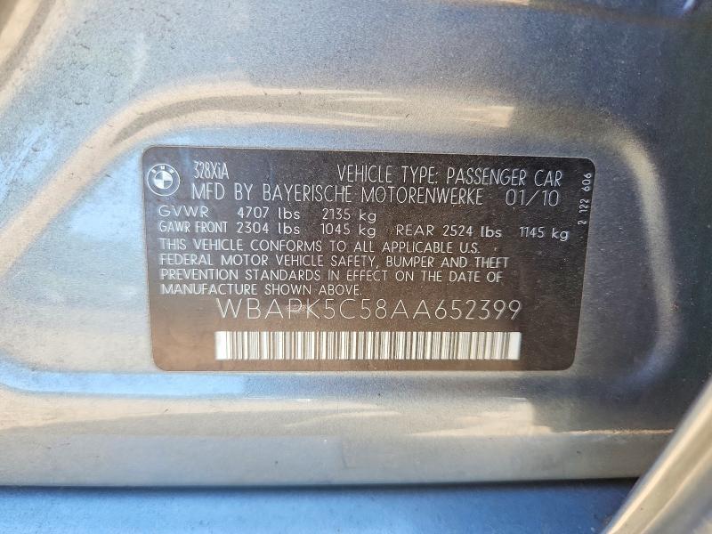 57709396 :رقم المزاد ، WBAPK5C58AA652399 vin ، 2010 Bmw 328 مزاد بيع
