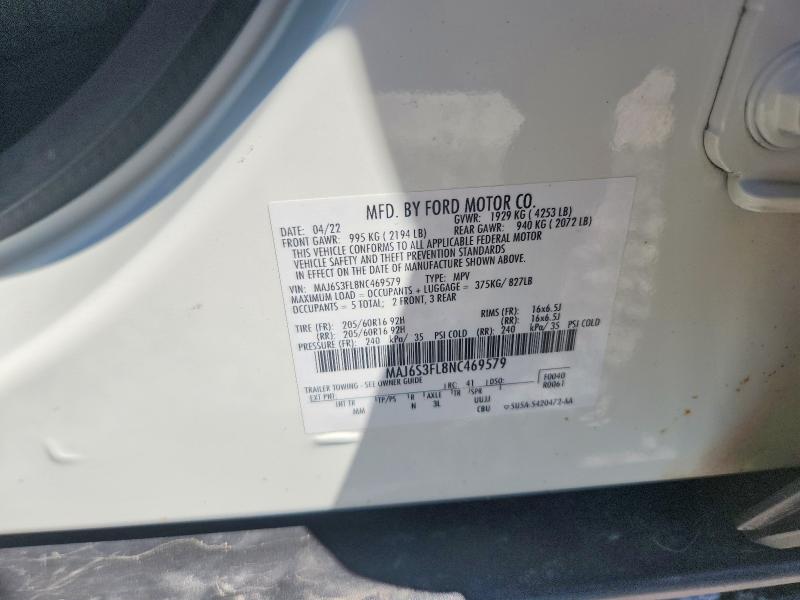 2022 Ford Ecosport მანქანა იყიდება აუქციონზე, vin: MAJ6S3FL8NC469579, აუქციონის ნომერი: 56951016