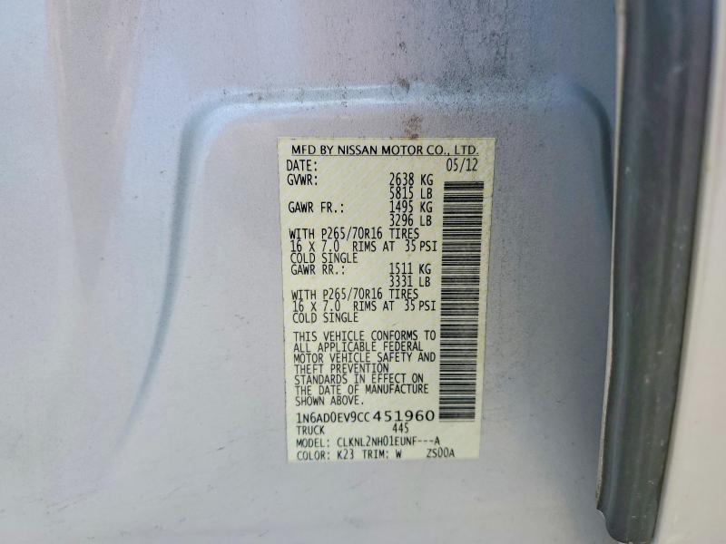 2012 Nissan Frontier მანქანა იყიდება აუქციონზე, vin: 1N6AD0EV9CC451960, აუქციონის ნომერი: 57553516