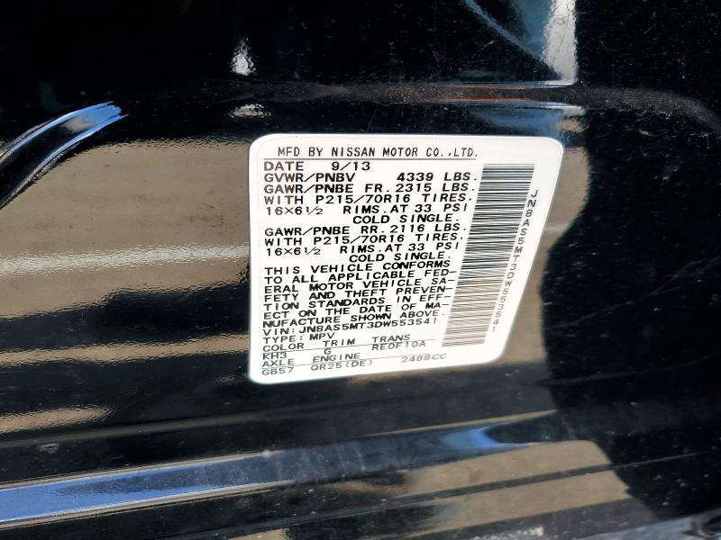 2013 Nissan Rogue მანქანა იყიდება აუქციონზე, vin: JN8AS5MT3DW553541, აუქციონის ნომერი: 55142896