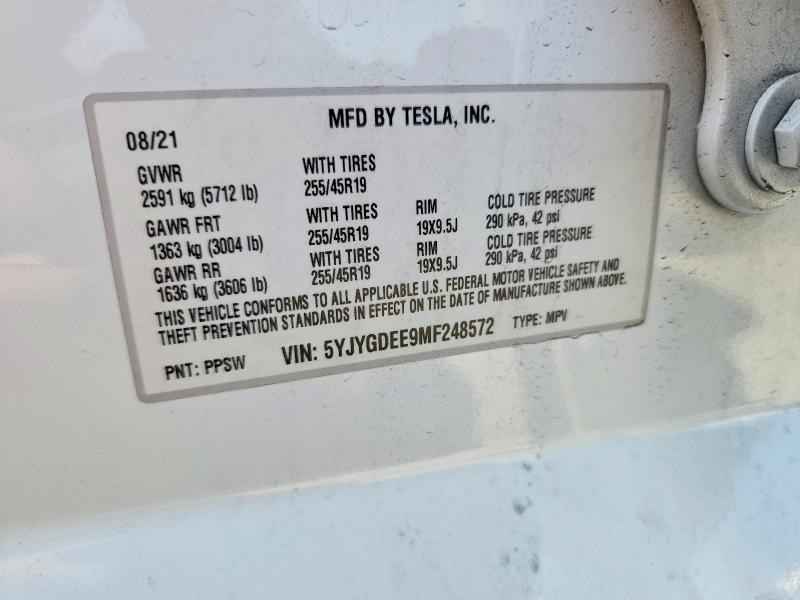 58306766 :رقم المزاد ، 5YJYGDEE9MF248572 vin ، 2021 Tesla Model Y مزاد بيع