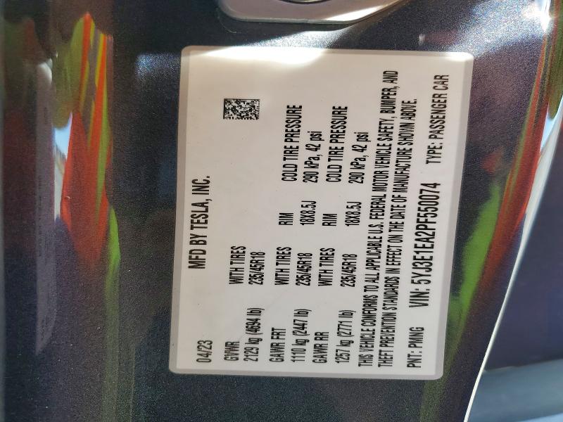 Aukcja sprzedaży 2023 Tesla Model 3, vin: 5YJ3E1EA2PF550074, numer aukcji: 53395146