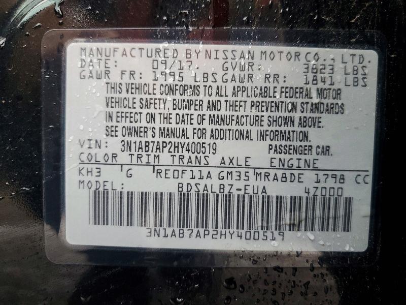 Aukcja sprzedaży 2017 Nissan Sentra, vin: 3N1AB7AP2HY400519, numer aukcji: 58269476