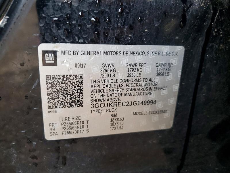 Продаж на аукціоні авто 2018 Chevrolet Silverado, vin: 3GCUKREC2JG149994, номер лоту: 58986326