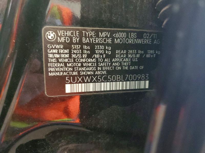 2011 Bmw X3 მანქანა იყიდება აუქციონზე, vin: 5UXWX5C50BL700983, აუქციონის ნომერი: 55011986
