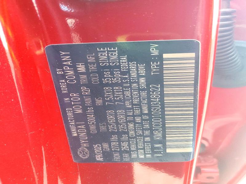 59302306 :رقم المزاد ، KM8JCDD10SU348622 vin ، 2025 Hyundai Tucson مزاد بيع