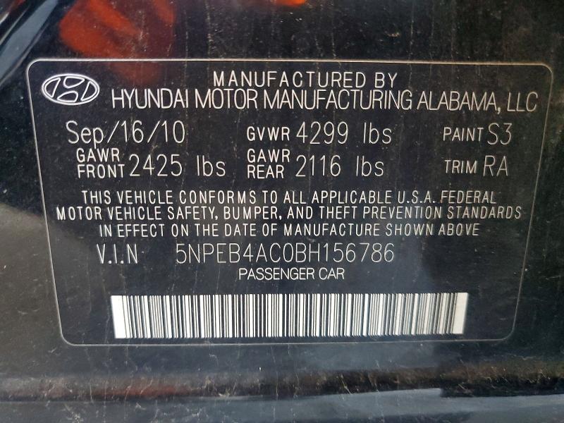 55932696 :رقم المزاد ، 5NPEB4AC0BH156786 vin ، 2011 Hyundai Sonata مزاد بيع