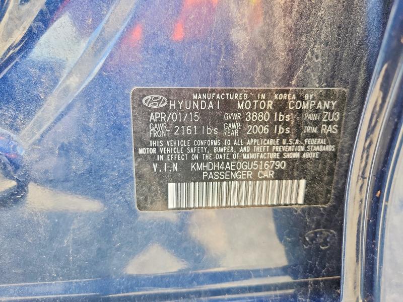 Aukcja sprzedaży 2016 Hyundai Elantra, vin: KMHDH4AE0GU516790, numer aukcji: 58142626