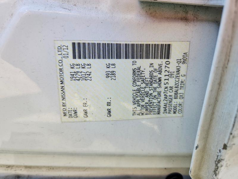 Продаж на аукціоні авто 2012 Nissan Altima, vin: 1N4AL2AP7CN511270, номер лоту: 56224726