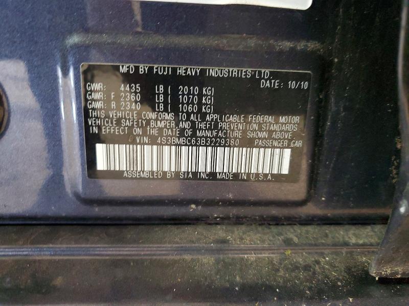 2011 Subaru Legacy მანქანა იყიდება აუქციონზე, vin: 4S3BMBC63B3229380, აუქციონის ნომერი: 58965596