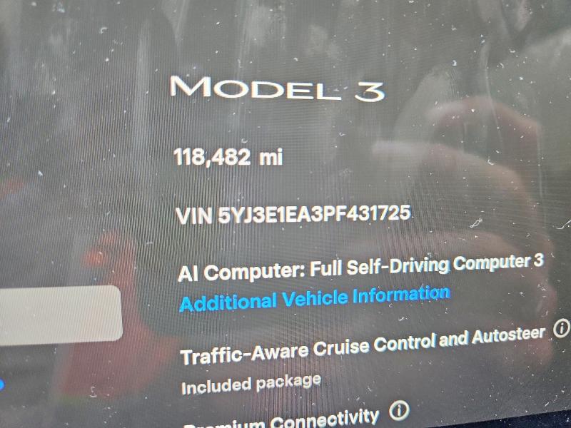 Aukcja sprzedaży 2023 Tesla Model 3, vin: 5YJ3E1EA3PF431725, numer aukcji: 58126886