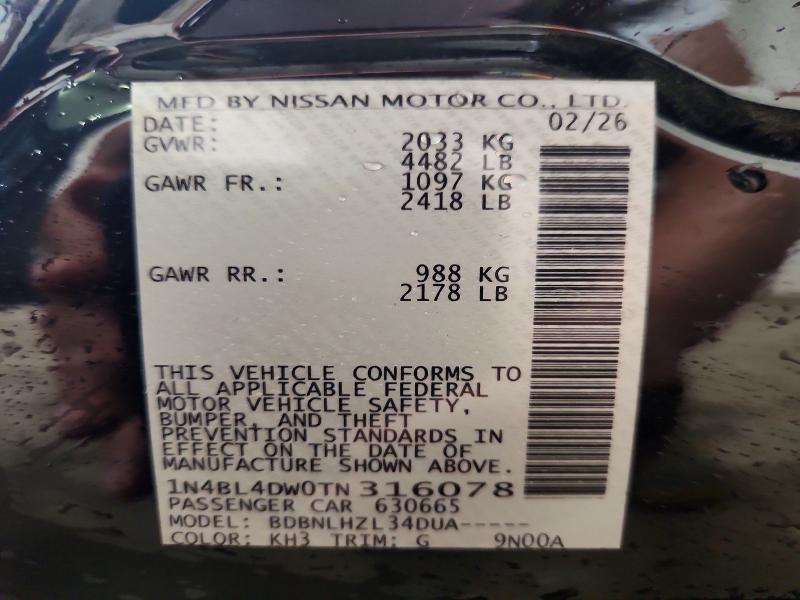 Продажа на аукционе авто 2026 Nissan Altima, vin: 1N4BL4DW0TN316078, номер лота: 57496346