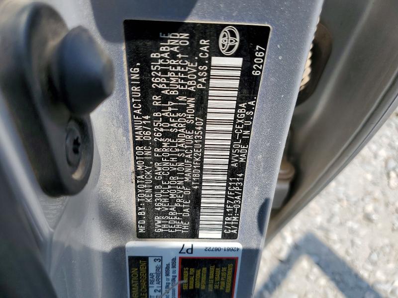 58740086 :رقم المزاد ، 4T1BD1FK2EU135407 vin ، 2014 Toyota Camry Hybrid مزاد بيع