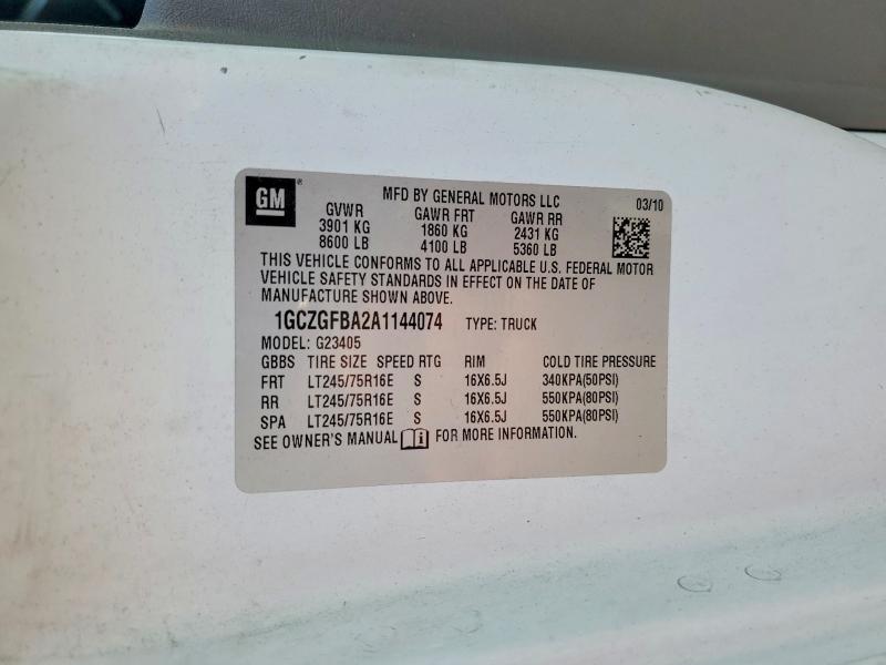 Aukcja sprzedaży 2010 Chevrolet Express G2500, vin: 1GCZGFBA2A1144074, numer aukcji: 56847996