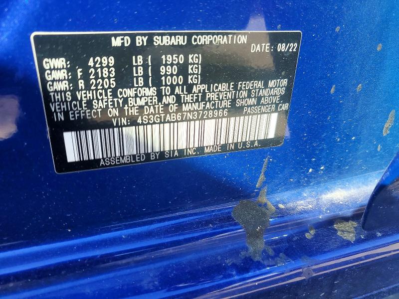Продажа на аукционе авто 2022 Subaru Impreza, vin: 4S3GTAB67N3728966, номер лота: 55171046