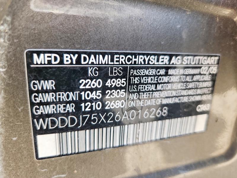 57226826 :رقم المزاد ، WDDDJ75X26A016268 vin ، 2006 Mercedes-benz Cls مزاد بيع