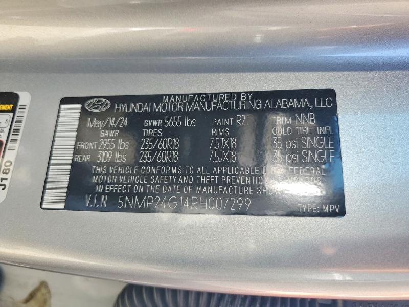 58078406 :رقم المزاد ، 5NMP24G14RH007299 vin ، 2024 Hyundai Santa Fe مزاد بيع