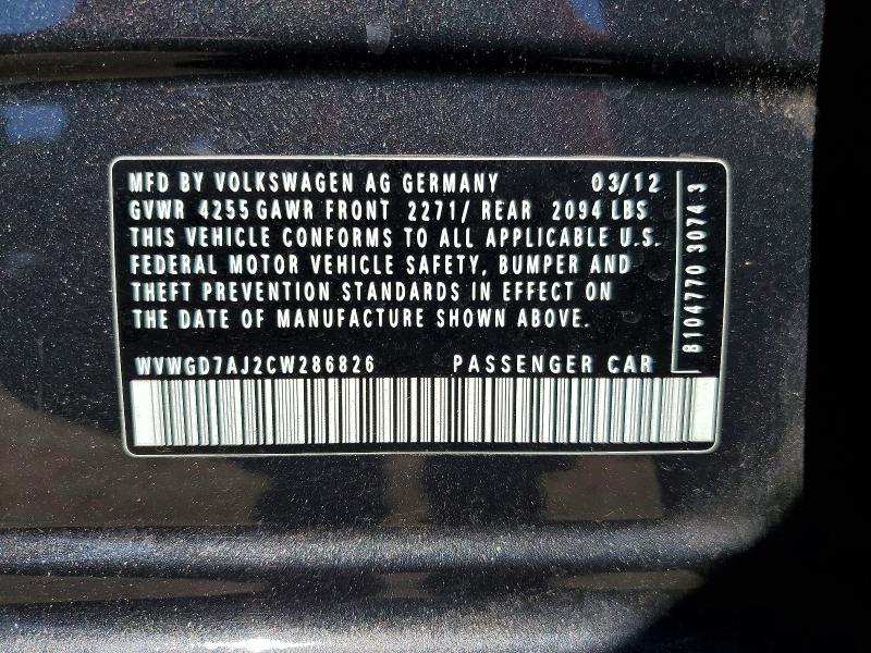 2012 Volkswagen Gti მანქანა იყიდება აუქციონზე, vin: WVWGD7AJ2CW286826, აუქციონის ნომერი: 55829946