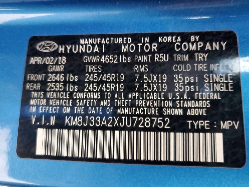 Продажа на аукционе авто 2018 Hyundai Tucson, vin: KM8J33A2XJU728752, номер лота: 55824636