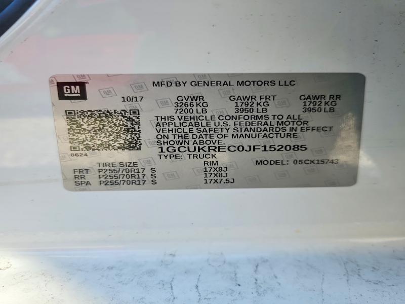Продажа на аукционе авто 2018 Chevrolet Silverado, vin: 1GCUKREC0JF152085, номер лота: 57815156