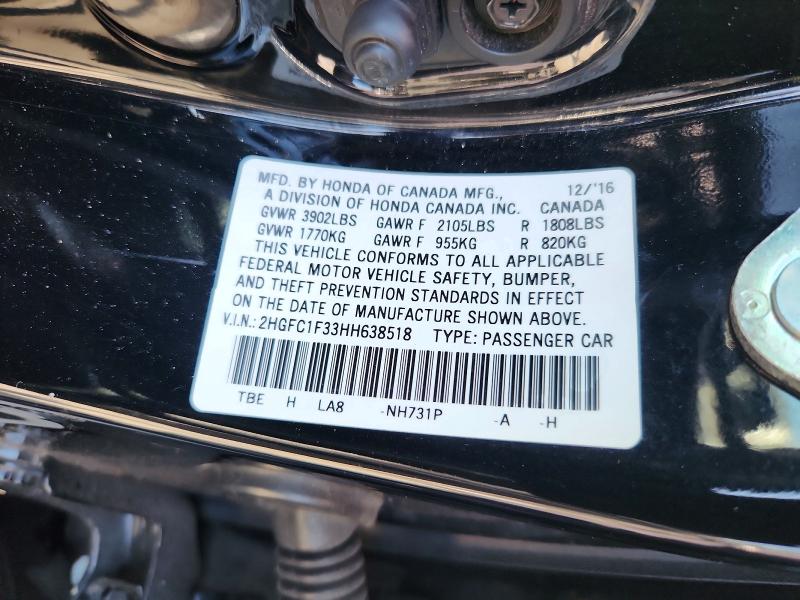 Продаж на аукціоні авто 2017 Honda Civic, vin: 2HGFC1F33HH638518, номер лоту: 55838446