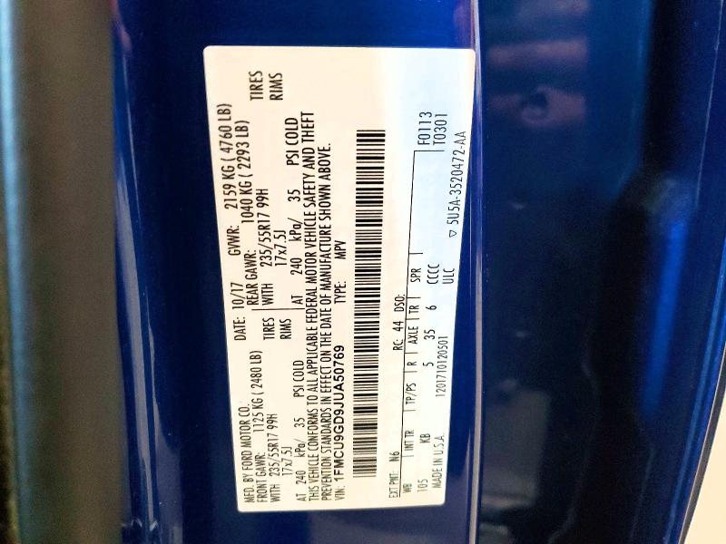 Продаж на аукціоні авто 2018 Ford Escape, vin: 1FMCU9GD9JUA50769, номер лоту: 56940106