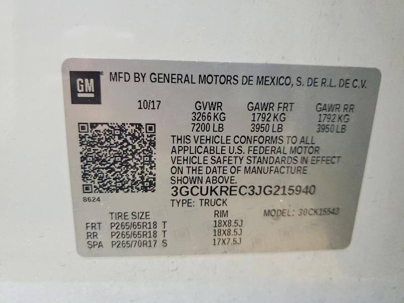 2018 Chevrolet Silverado მანქანა იყიდება აუქციონზე, vin: 3GCUKREC3JG215940, აუქციონის ნომერი: 58530746