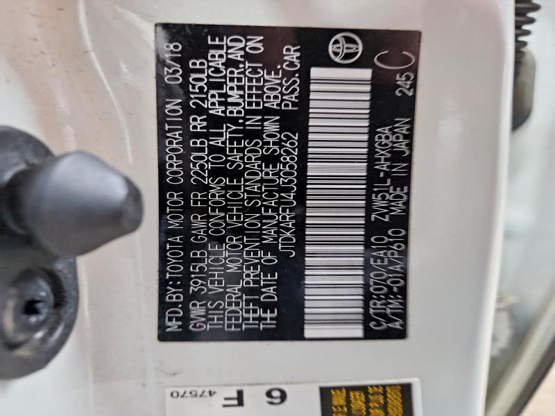 Продаж на аукціоні авто 2018 Toyota Prius, vin: JTDKARFU4J3058262, номер лоту: 56656146
