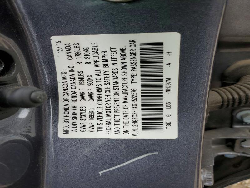 2016 Honda Civic მანქანა იყიდება აუქციონზე, vin: 2HGFC2F5XGH522576, აუქციონის ნომერი: 56137476
