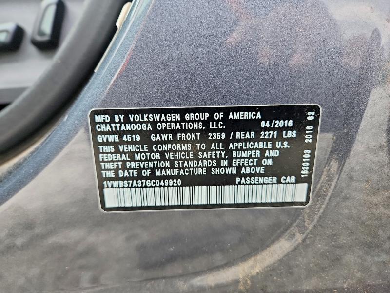 Продаж на аукціоні авто 2016 Volkswagen Passat, vin: 1VWBS7A37GC049920, номер лоту: 55385406